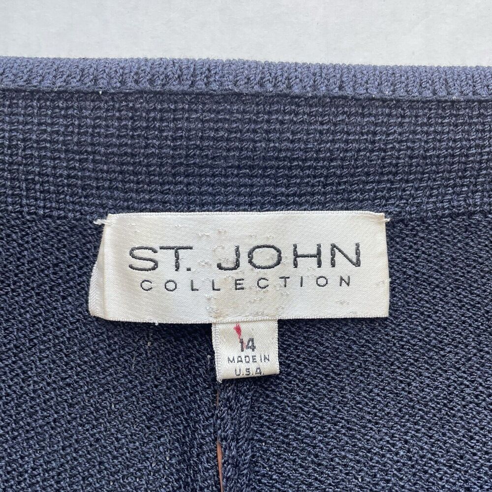 St John Collection Santana Knit Crop Pants Navy Pull On Elastic Waist Wide Leg - Picture 7 of 7